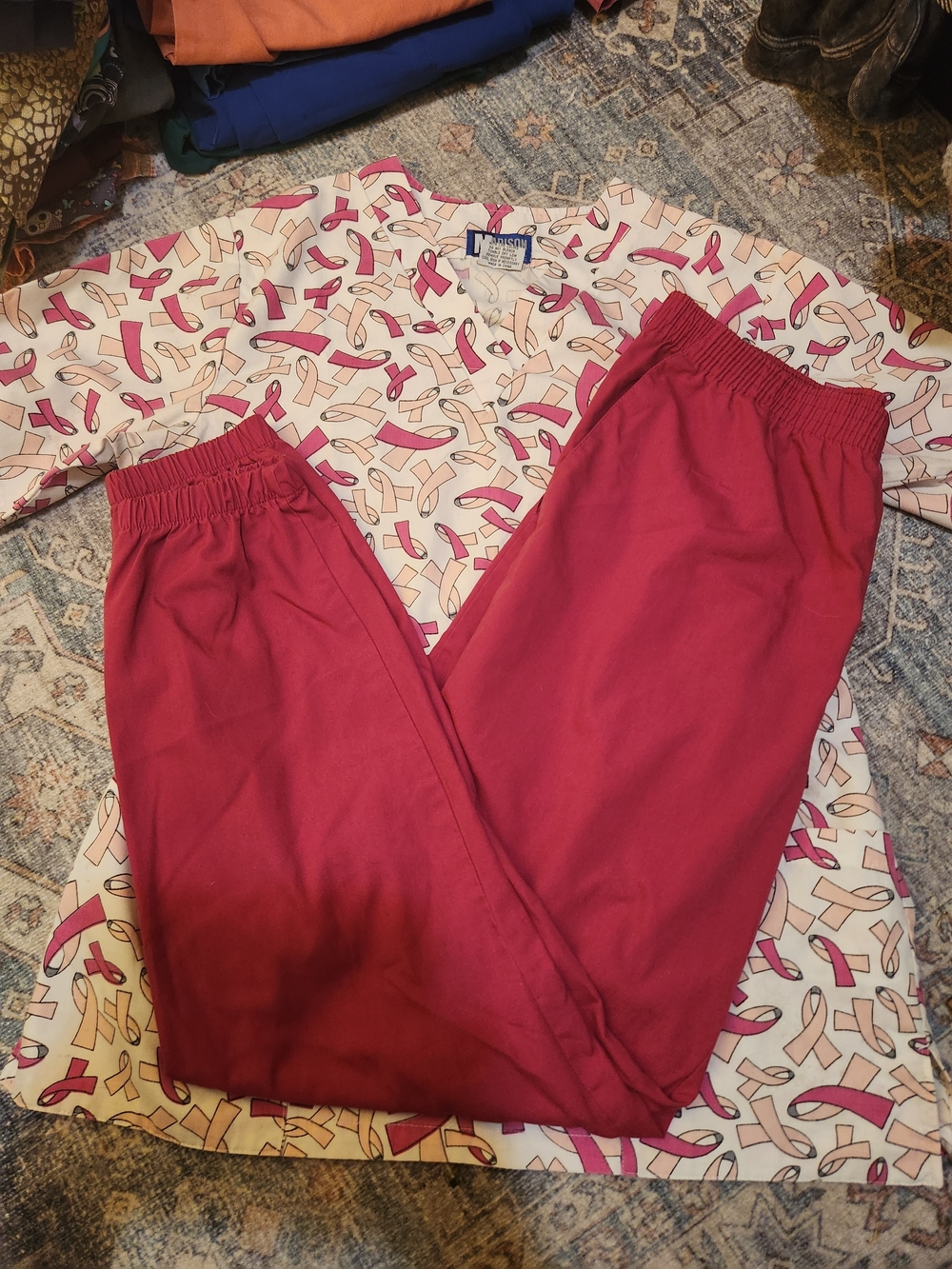 Set Of Pink Ribbon Scrubs
